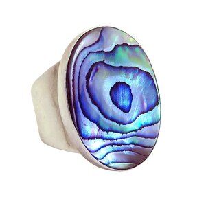 Jay King DTR Sterling Silver Oval Cut Abalone Shell Boho Ring 10.1g.